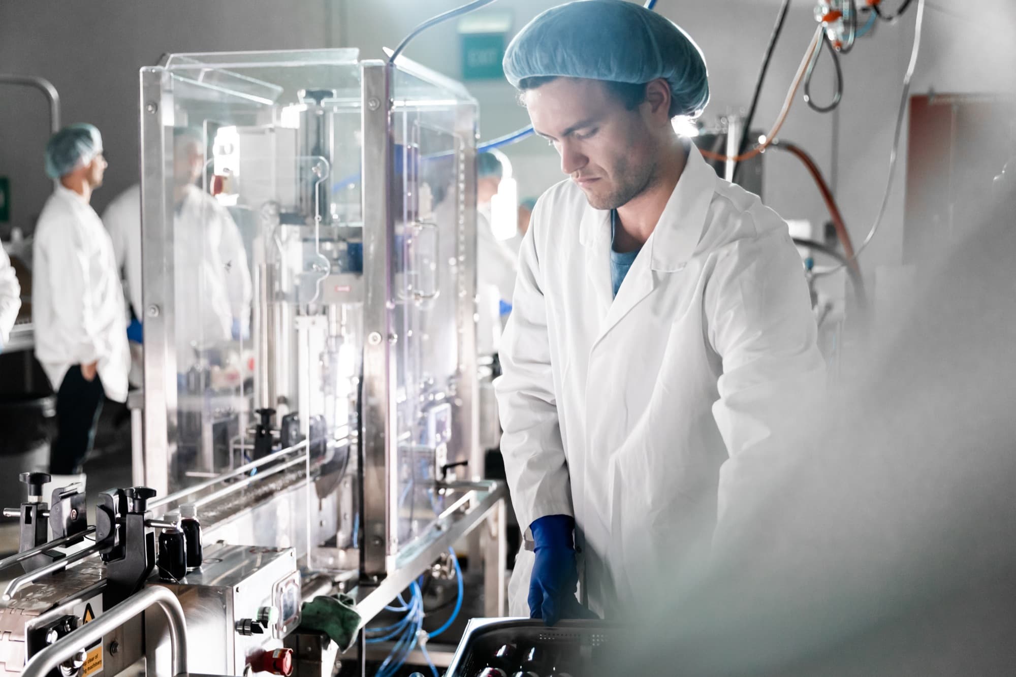 Engineer working on a production line