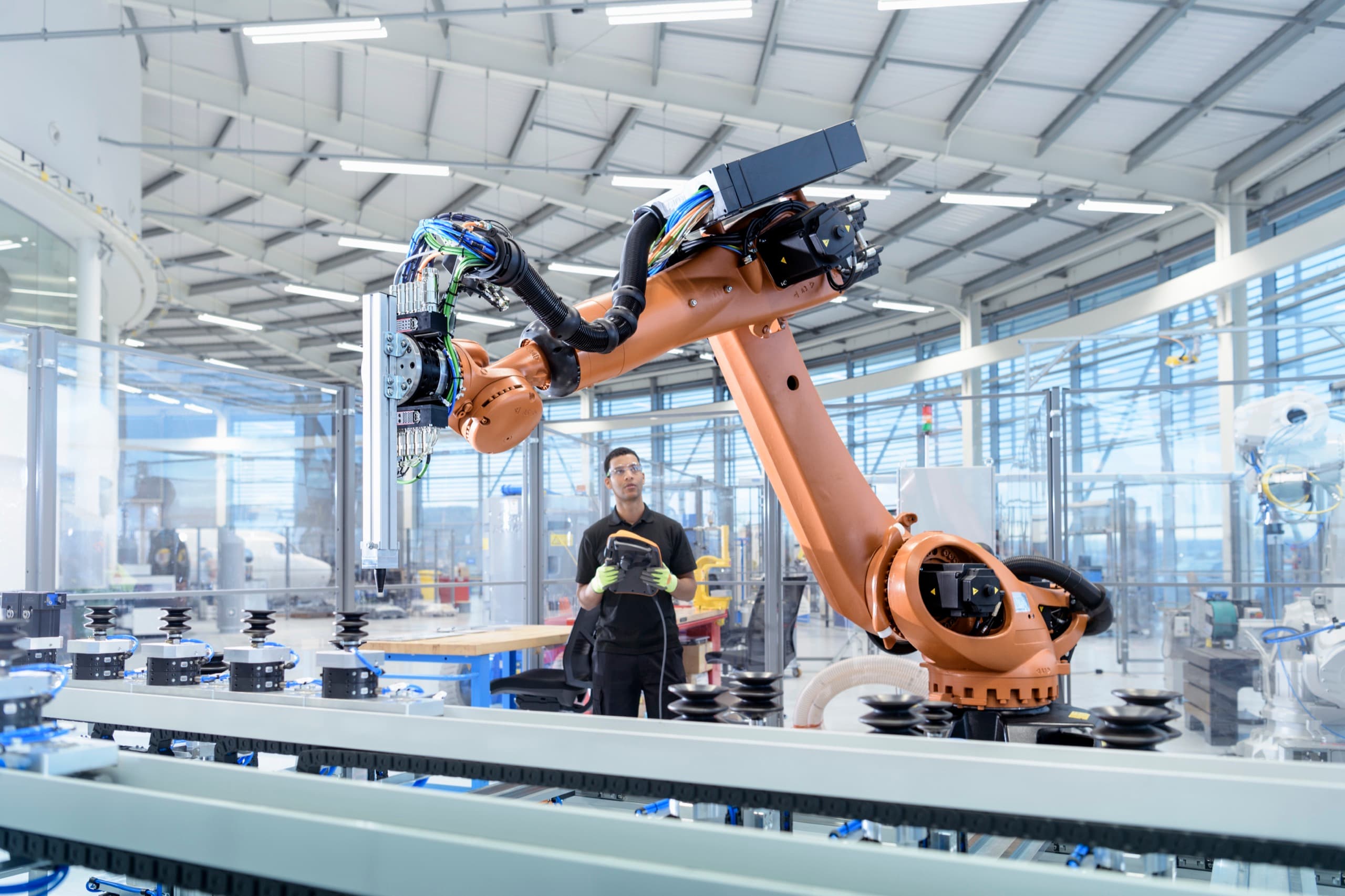 Robotic arm on a manufacturing line